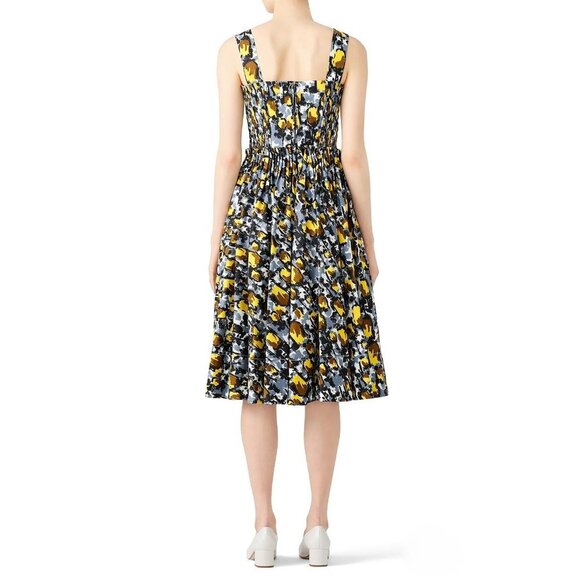 MARNI Citrus Full Skirt Black Printed Square Neck Midi Dress Women's Size IT 40 - Picture 2 of 12